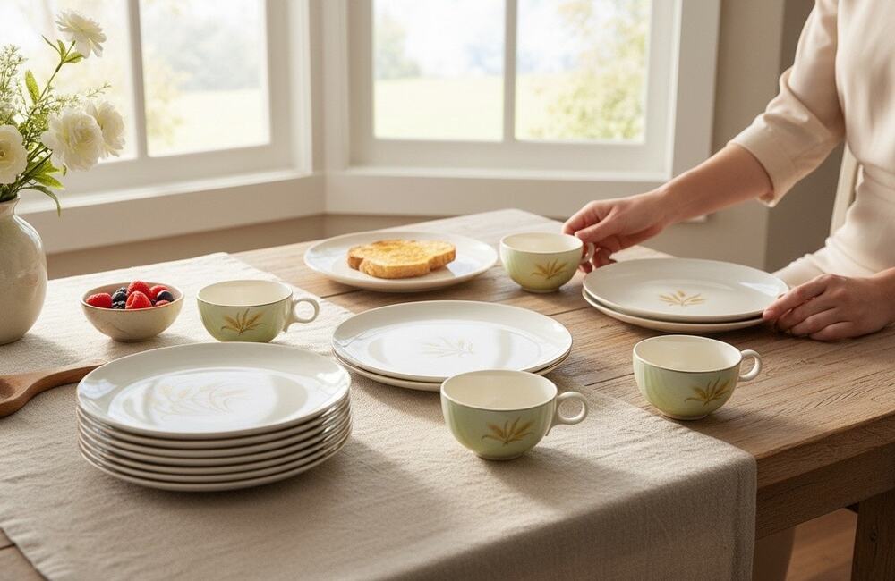 Vintage Homer Laughlin 22K Gold Trim Golden Wheat Dinnerware Set 19 pieces